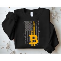 Bitcoin Crypto American Flag Gold Thin Line Sweatshirt