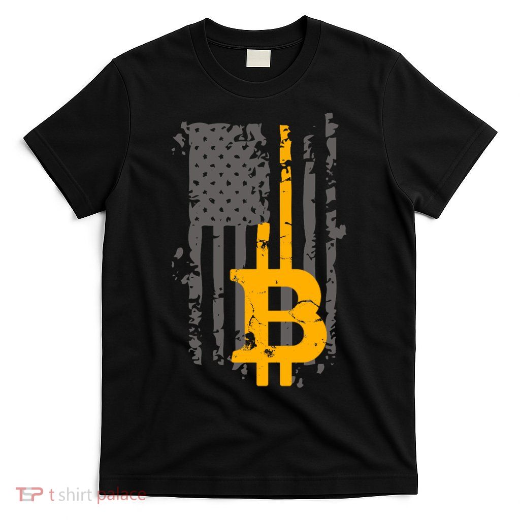 Bitcoin Crypto American Flag Gold Thin Line T-Shirt