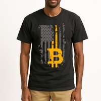 Bitcoin Crypto American Flag Gold Thin Line Tall T-Shirt