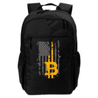Bitcoin Crypto American Flag Gold Thin Line Backpack