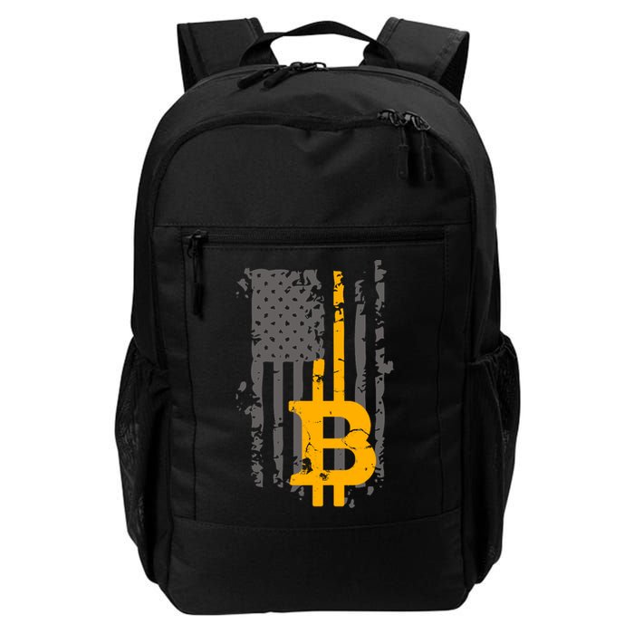 Bitcoin Crypto American Flag Gold Thin Line Backpack