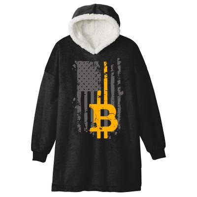 Bitcoin Crypto American Flag Gold Thin Line Hooded Wearable Blanket