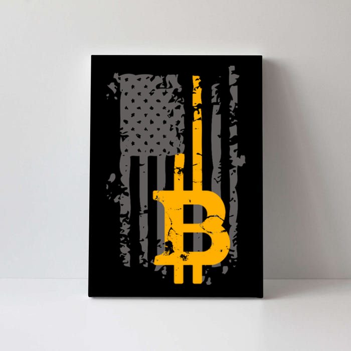 Bitcoin Crypto American Flag Gold Thin Line Canvas