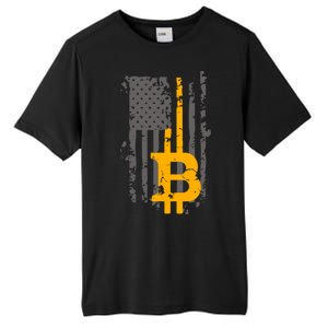 Bitcoin Crypto American Flag Gold Thin Line Tall Fusion ChromaSoft Performance T-Shirt