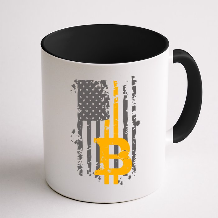 Bitcoin Crypto American Flag Gold Thin Line Mug