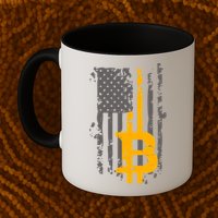 Bitcoin Crypto American Flag Gold Thin Line Mug