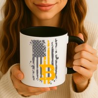 Bitcoin Crypto American Flag Gold Thin Line Mug