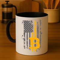 Bitcoin Crypto American Flag Gold Thin Line Mug