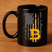 Bitcoin Crypto American Flag Gold Thin Line 11oz C Handle Ceramic Mug