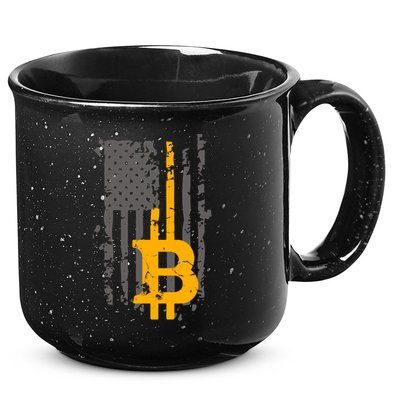 Bitcoin Crypto American Flag Gold Thin Line 15oz Campfire Ceramic Mug