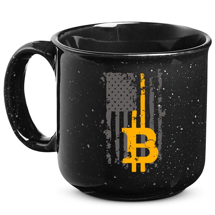 Bitcoin Crypto American Flag Gold Thin Line 15oz Campfire Ceramic Mug
