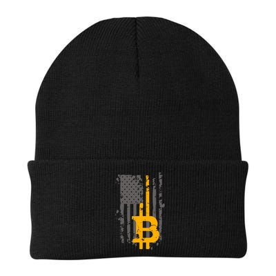Bitcoin Crypto American Flag Gold Thin Line Beanie
