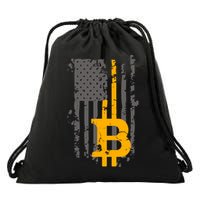 Bitcoin Crypto American Flag Gold Thin Line Drawstring Bag