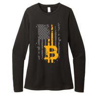 Bitcoin Crypto American Flag Gold Thin Line Womens CVC Long Sleeve Shirt