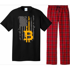 Bitcoin Crypto American Flag Gold Thin Line Pajama Set