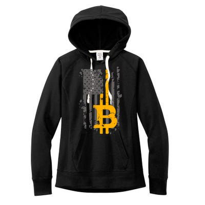 Bitcoin Crypto American Flag Gold Thin Line Women's Fleece Hoodie