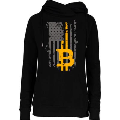 Bitcoin Crypto American Flag Gold Thin Line Womens Funnel Neck Pullover Hood