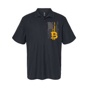 Bitcoin Crypto American Flag Gold Thin Line Softstyle Adult Sport Polo