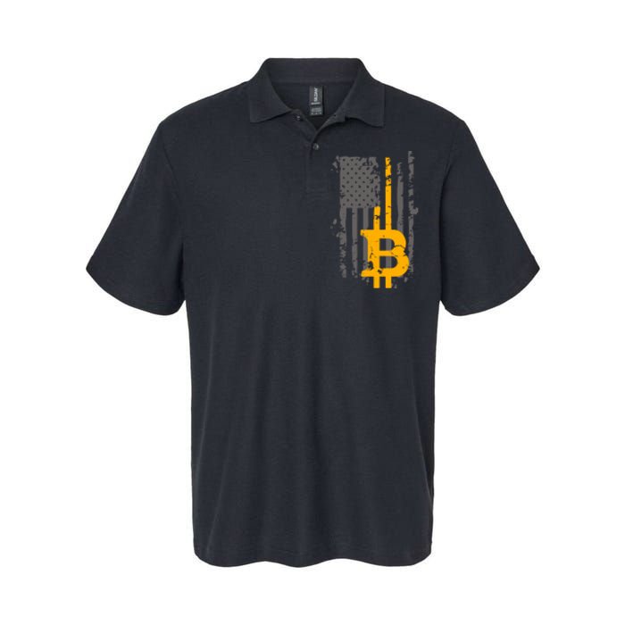 Bitcoin Crypto American Flag Gold Thin Line Softstyle Adult Sport Polo