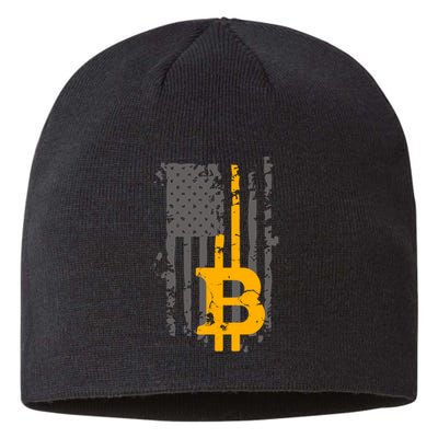 Bitcoin Crypto American Flag Gold Thin Line Sustainable Beanie