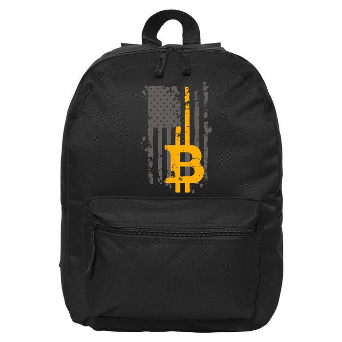 Bitcoin Crypto American Flag Gold Thin Line 16 in Basic Backpack