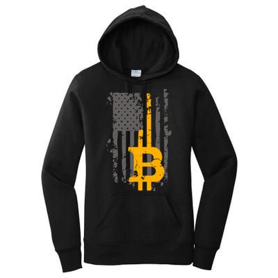 Bitcoin Crypto American Flag Gold Thin Line Women's Pullover Hoodie