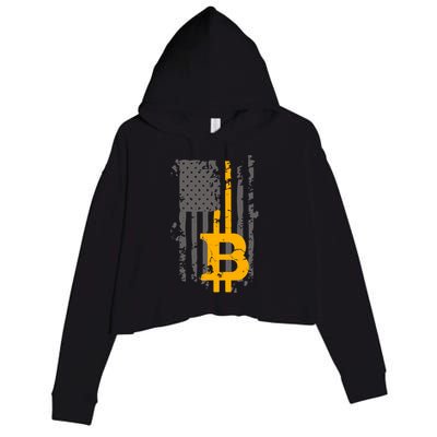 Bitcoin Crypto American Flag Gold Thin Line Crop Fleece Hoodie