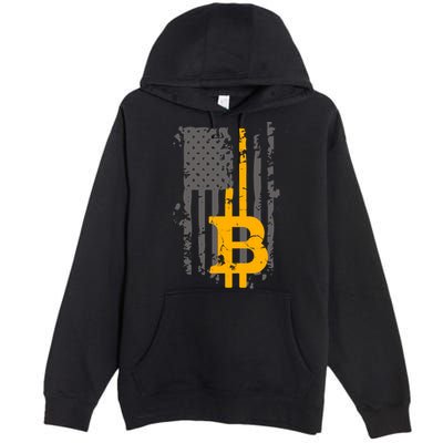 Bitcoin Crypto American Flag Gold Thin Line Premium Pullover Hoodie