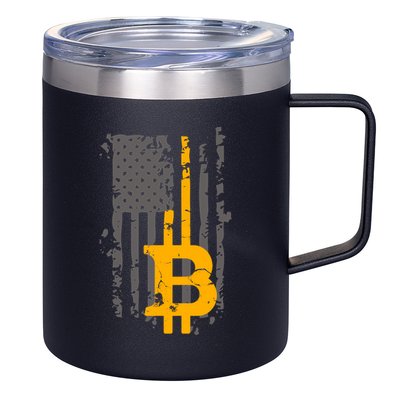 Bitcoin Crypto American Flag Gold Thin Line 12oz Stainless Steel Coffee Mug