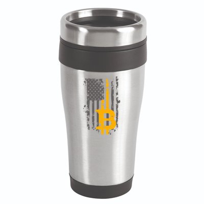 Bitcoin Crypto American Flag Gold Thin Line 16oz Travel Tumbler