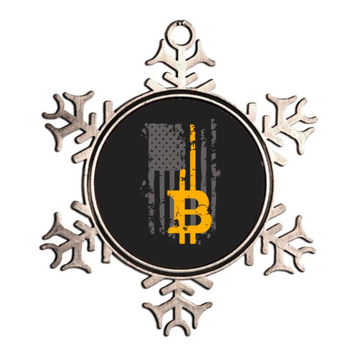 Bitcoin Crypto American Flag Gold Thin Line Metallic Star Ornament