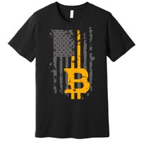 Bitcoin Crypto American Flag Gold Thin Line Premium T-Shirt