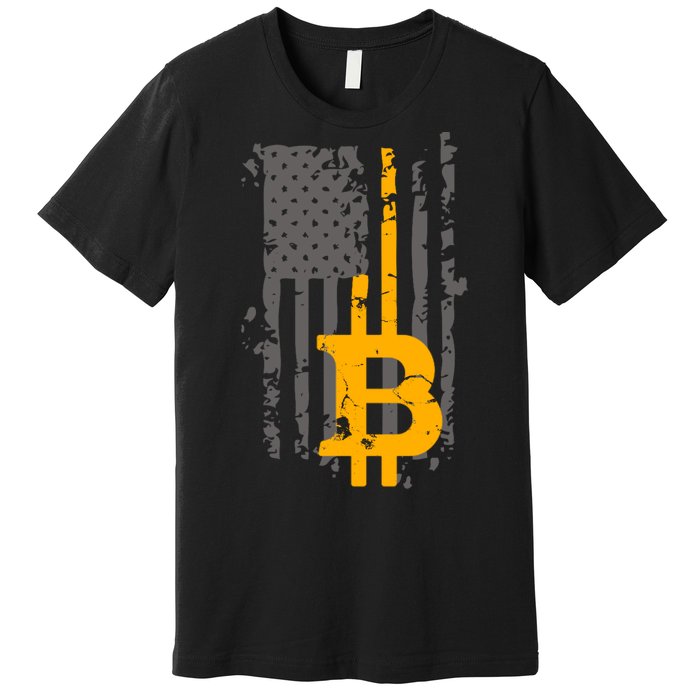 Bitcoin Crypto American Flag Gold Thin Line Premium T-Shirt