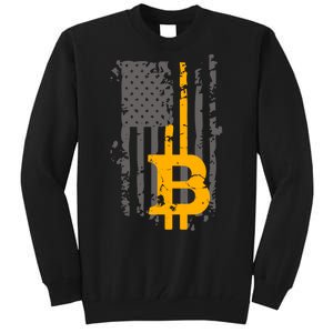 Bitcoin Crypto American Flag Gold Thin Line Tall Sweatshirt