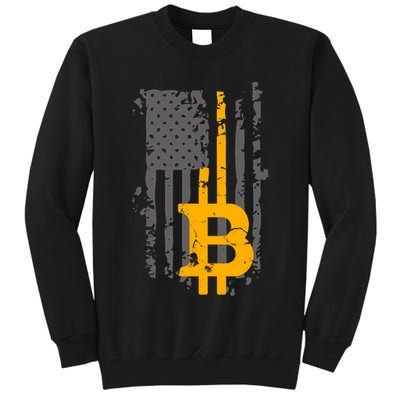 Bitcoin Crypto American Flag Gold Thin Line Tall Sweatshirt