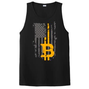 Bitcoin Crypto American Flag Gold Thin Line PosiCharge Competitor Tank