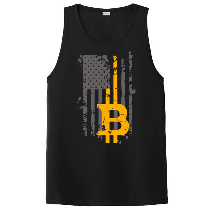 Bitcoin Crypto American Flag Gold Thin Line PosiCharge Competitor Tank