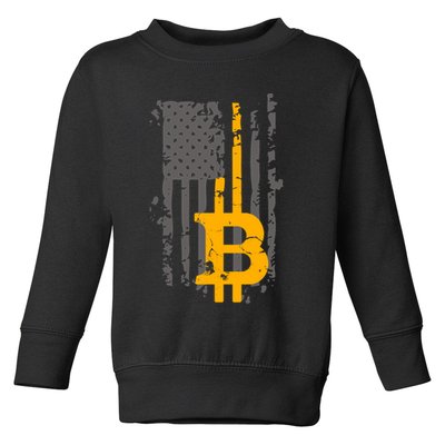 Bitcoin Crypto American Flag Gold Thin Line Toddler Sweatshirt
