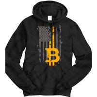 Bitcoin Crypto American Flag Gold Thin Line Tie Dye Hoodie