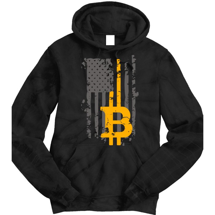 Bitcoin Crypto American Flag Gold Thin Line Tie Dye Hoodie