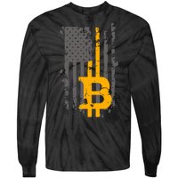 Bitcoin Crypto American Flag Gold Thin Line Tie-Dye Long Sleeve Shirt