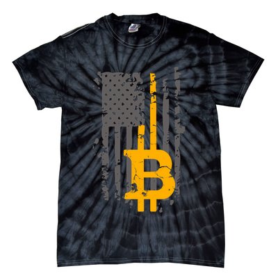 Bitcoin Crypto American Flag Gold Thin Line Tie-Dye T-Shirt