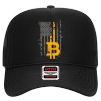 Bitcoin Crypto American Flag Gold Thin Line Trucker Hat