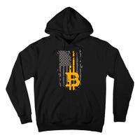 Bitcoin Crypto American Flag Gold Thin Line Tall Hoodie