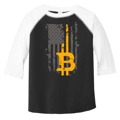 Bitcoin Crypto American Flag Gold Thin Line Toddler Fine Jersey T-Shirt