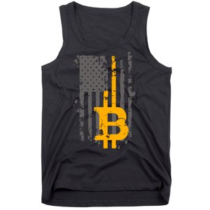 Bitcoin Crypto American Flag Gold Thin Line Tank Top