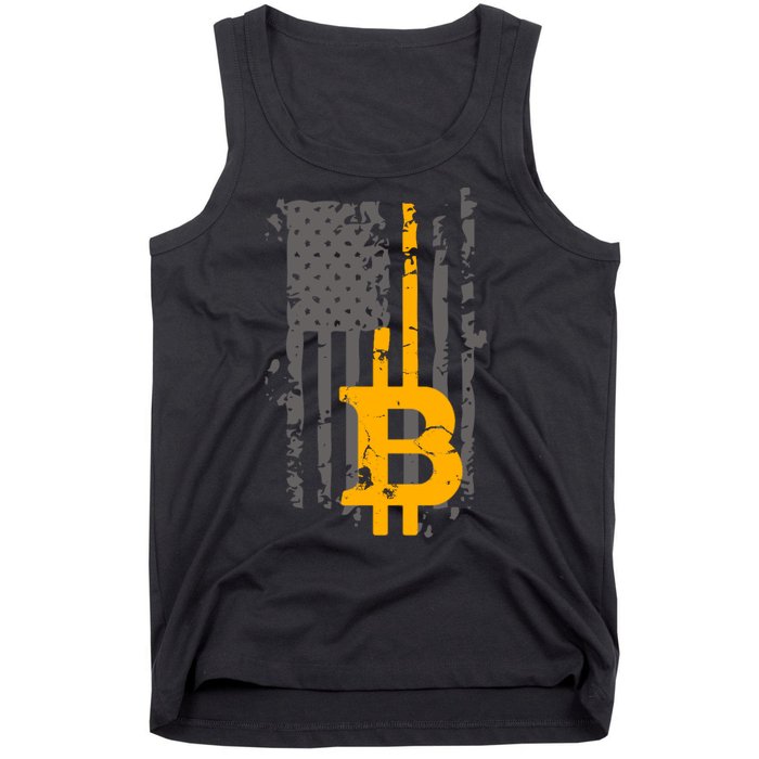 Bitcoin Crypto American Flag Gold Thin Line Tank Top