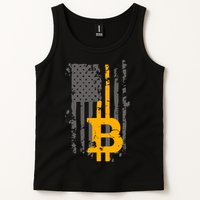 Bitcoin Crypto American Flag Gold Thin Line Tank Top
