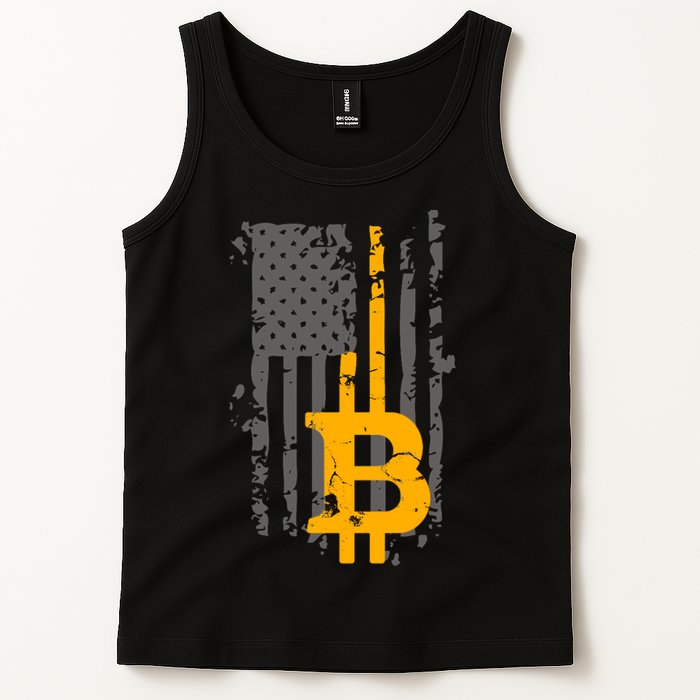 Bitcoin Crypto American Flag Gold Thin Line Tank Top