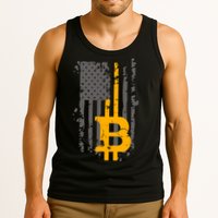Bitcoin Crypto American Flag Gold Thin Line Tank Top